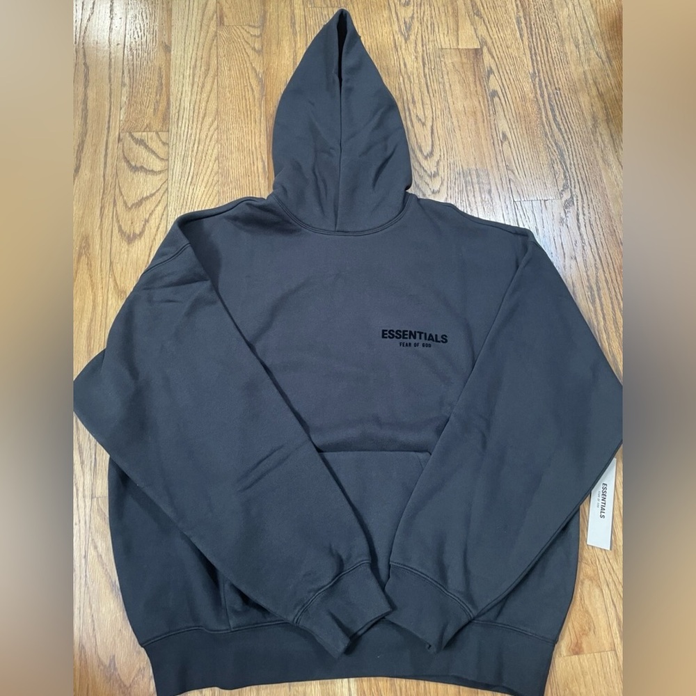 Fear of God FOG Essentials stretch limo black Pullover Hoodie FW22  - Size XL